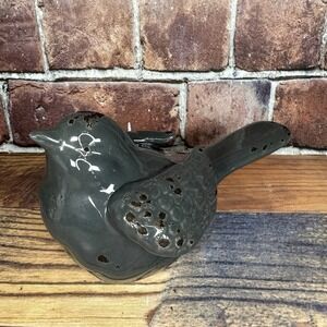 Rustic Ceramic Bird Figurine Distressed Farmhouse Decor Cottagecore Gray Glazed‎